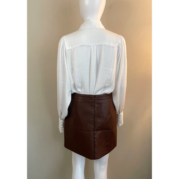 Altar'd State Chocolate Faux Leather Mini Skirt M - Picture 8 of 12